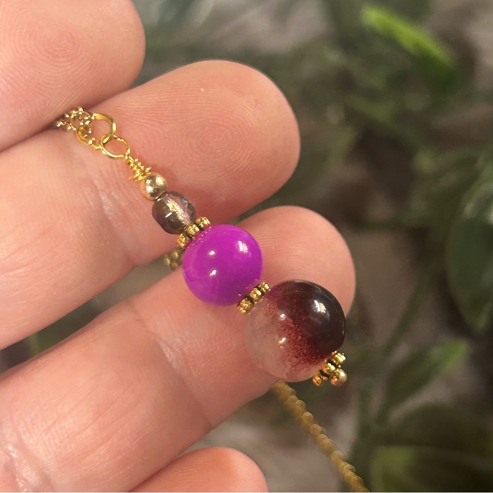 Handcrafted art glass bead drop pendant on chain necklace